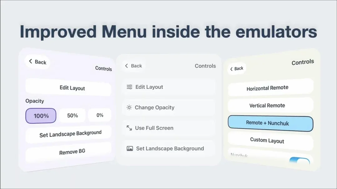 Improved menu in emulators