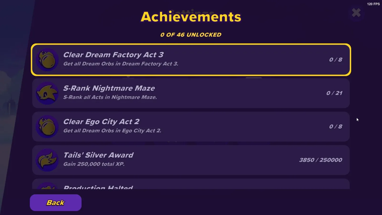 Sonic Dream Team new port achivement tab